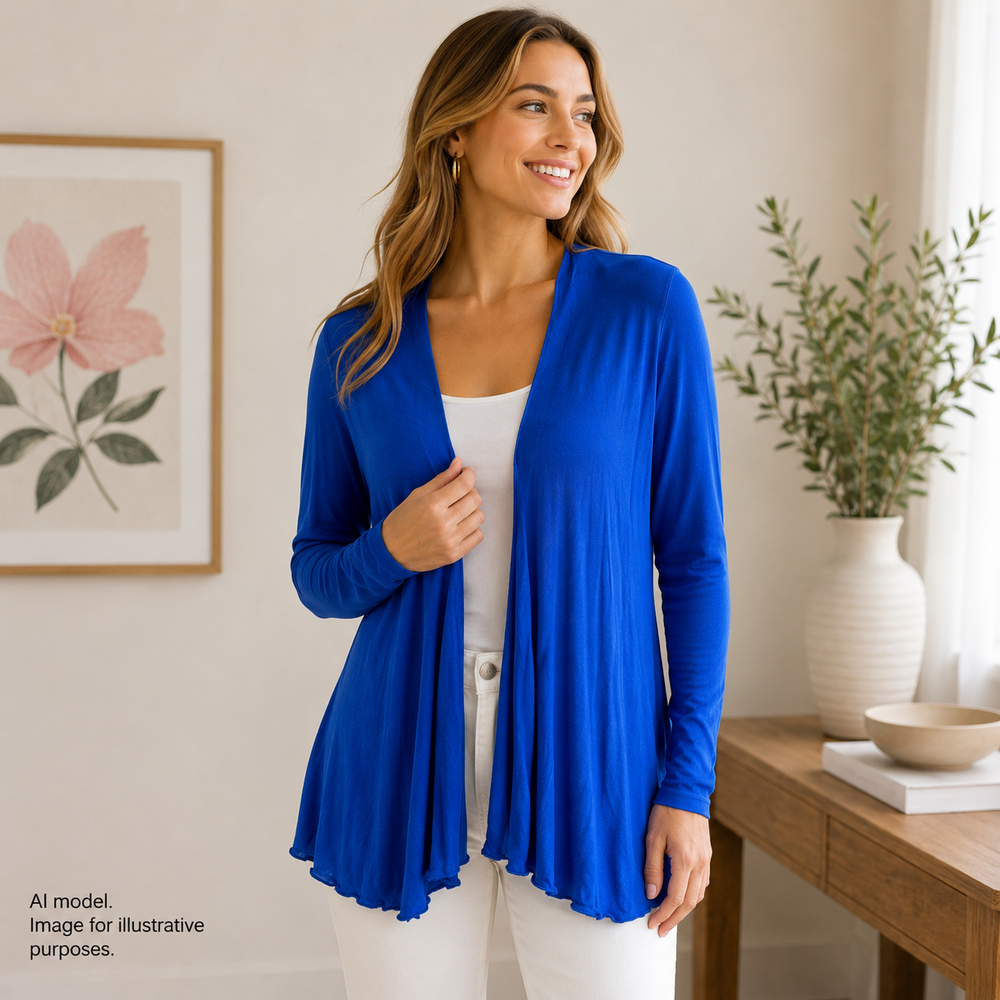 Lilly Pulitzer Sweater Women Medium Blue Soft Stretch Open Cardigan Made in USA